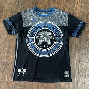 American Fighter Gray and Blue Graphic Tee